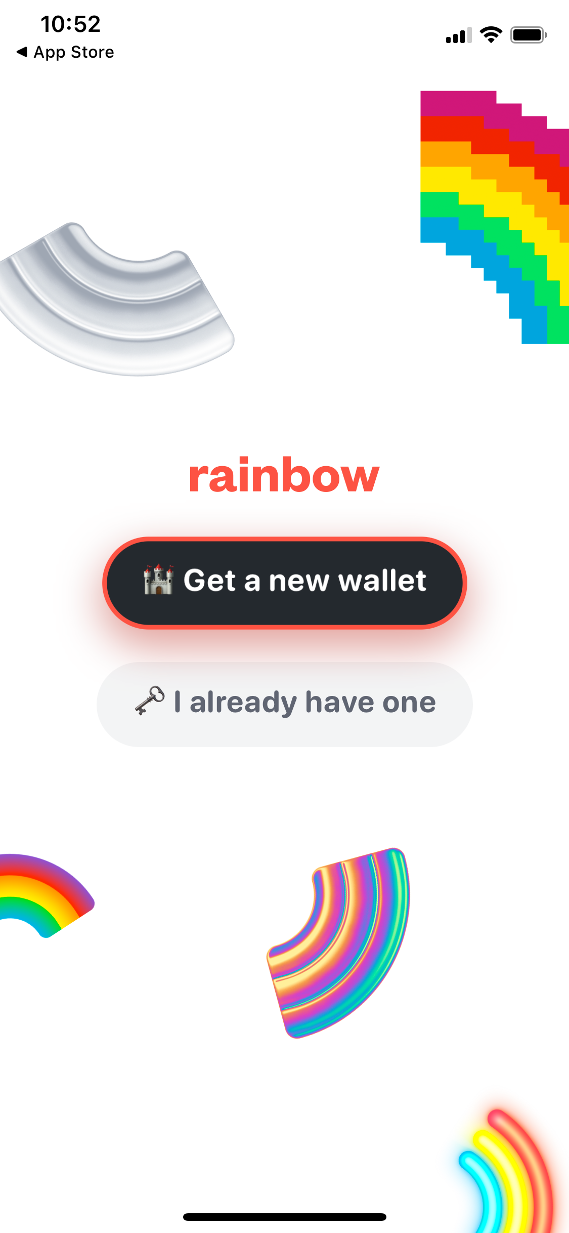 Rainbow Wallet onboarding screens showing wallet creation process